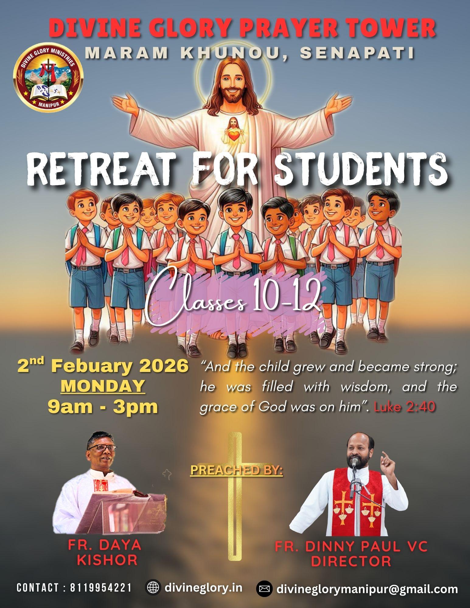 Retreat for Students, classes 10-12, 2nd February 2026
